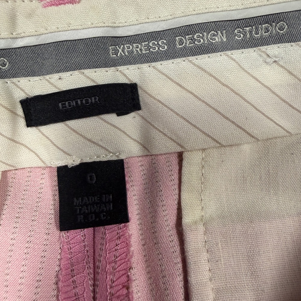 Vintage Y2K Express Editor Pants Womens 0 Pink Pinstripe Low Rise Flare Career - Picture 3 of 8